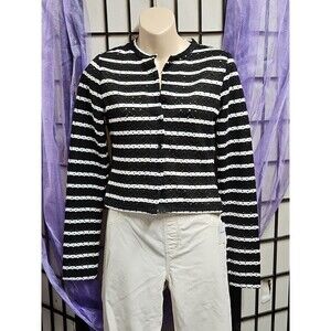 H&M Divided Button Front Black & White Striped Light Weight Cardigan, Size S